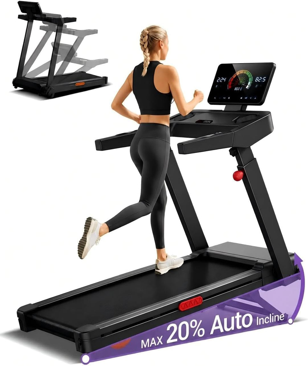 3.5 HP Treadmills for Home with Auto 20% Incline, 14KM/H Foldable Treadmill