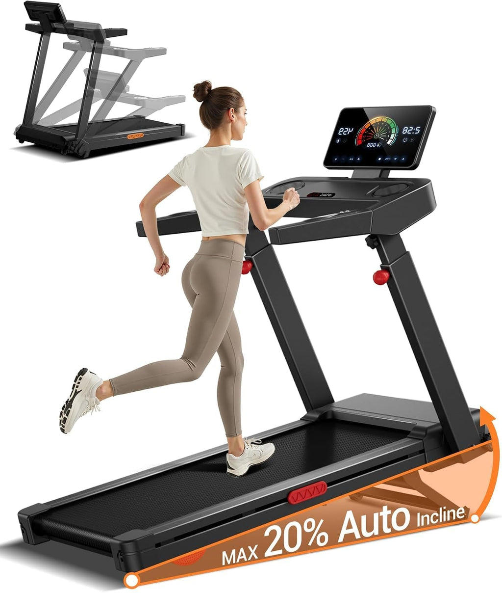 Foldable Treadmills for Home with 20% Incline, 14KM/H Treadmill with Handle