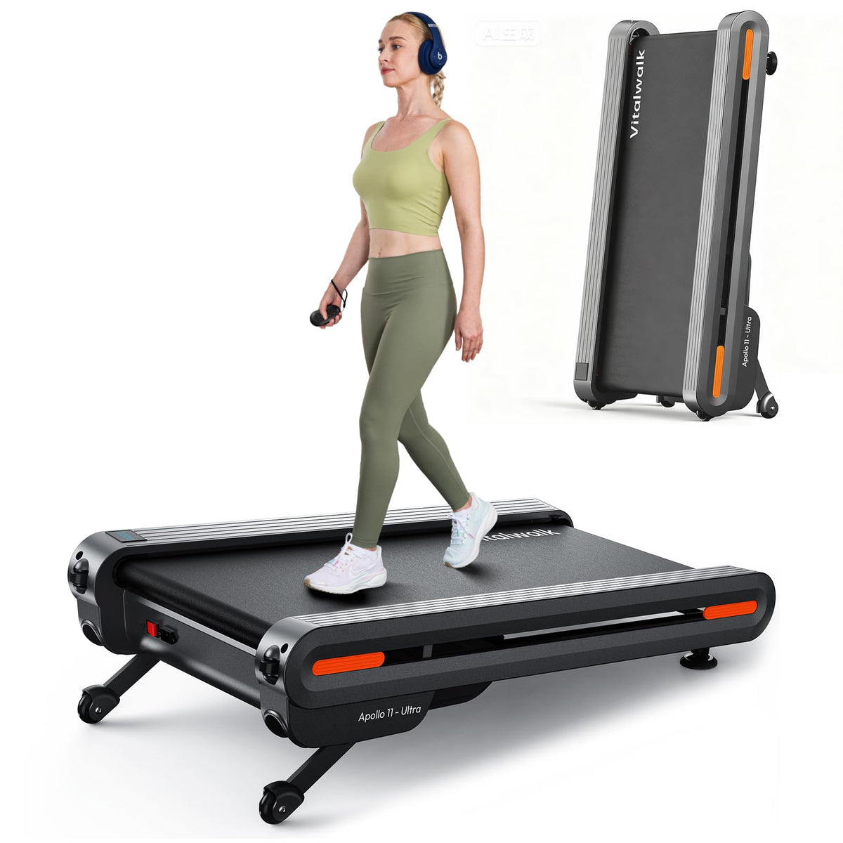 Vitalwalk Walking Pad treadmill with Wide Belt and Auto Incline, Heavy-Duty Under Desk Treadmill for Home and Office, Quiet Operation, Vertical Storage for Small Spaces