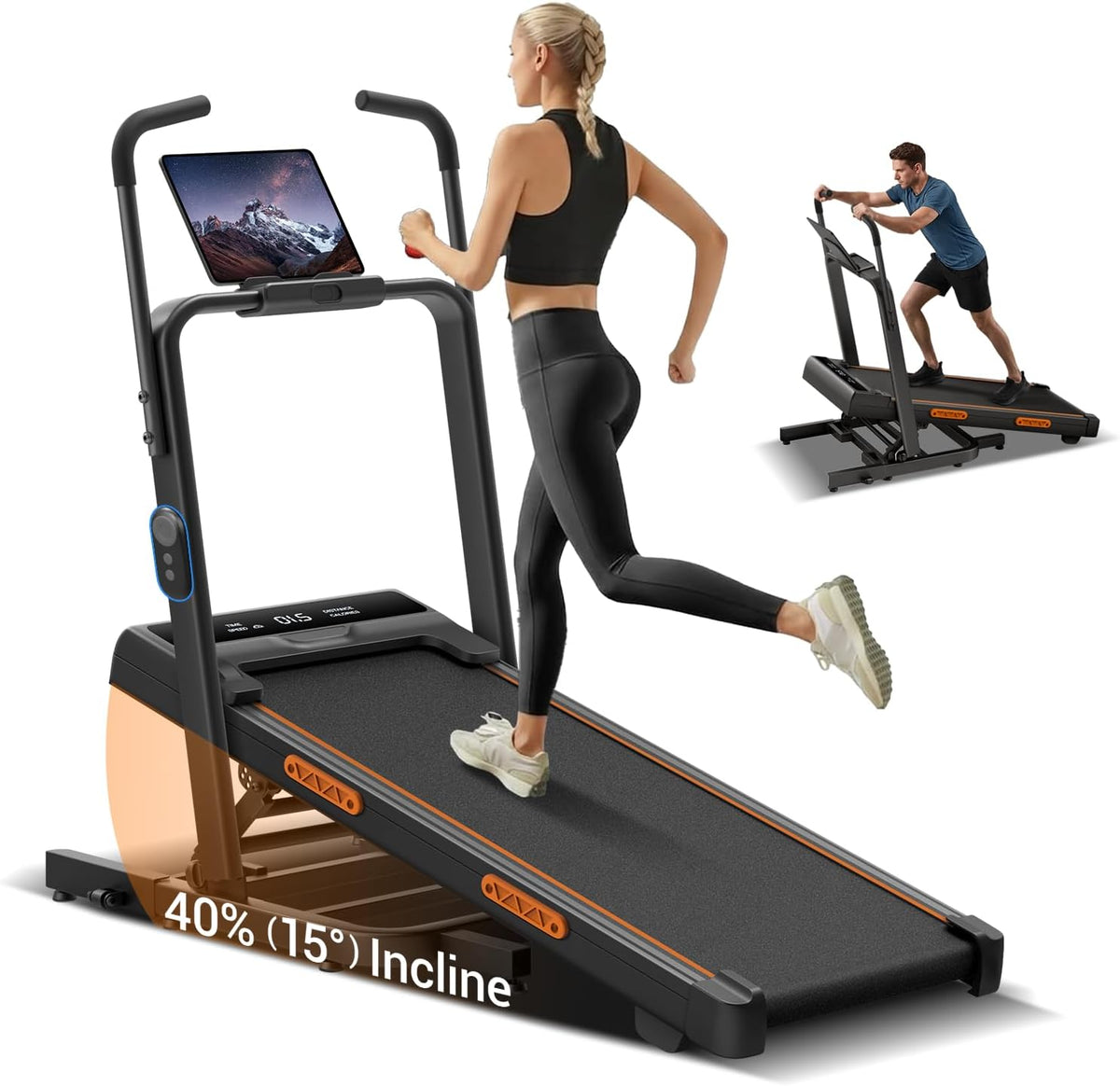 40% Manual Incline Walking Pad, 1-10KM/H Treadmills for Home, Max.159KG