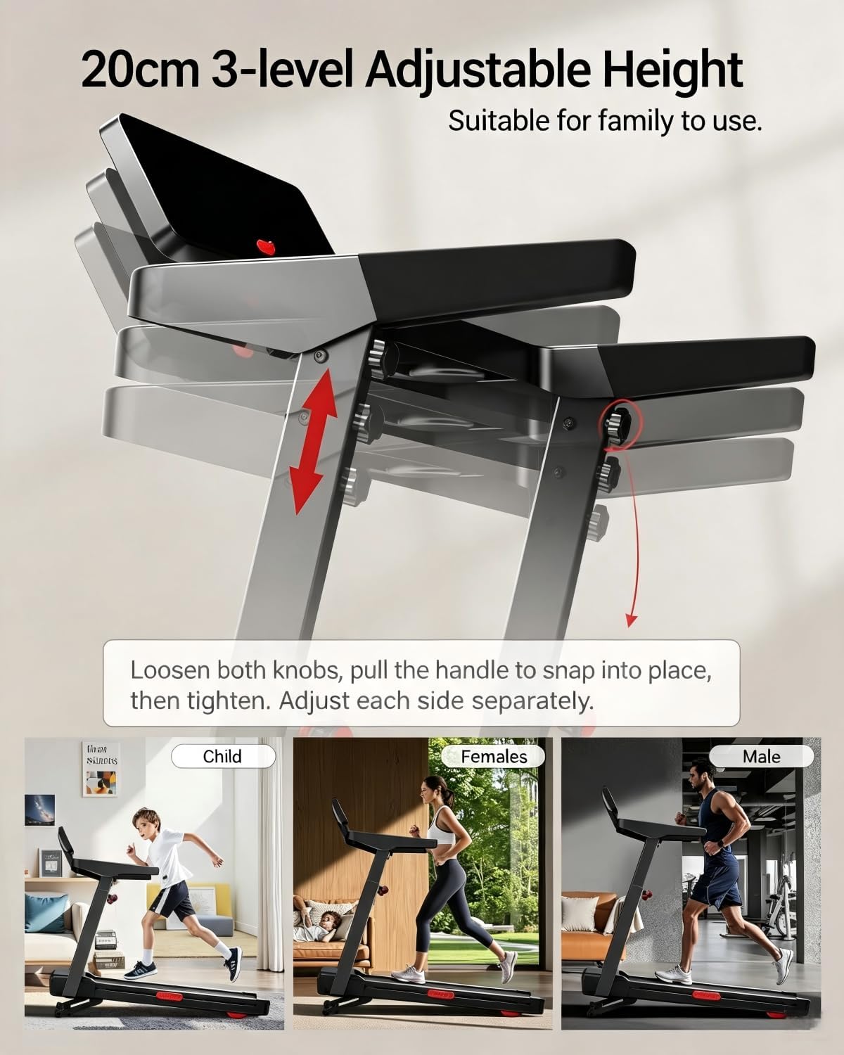 3.5 HP Treadmills for Home with Auto 20% Incline, 14KM/H Foldable Treadmill
