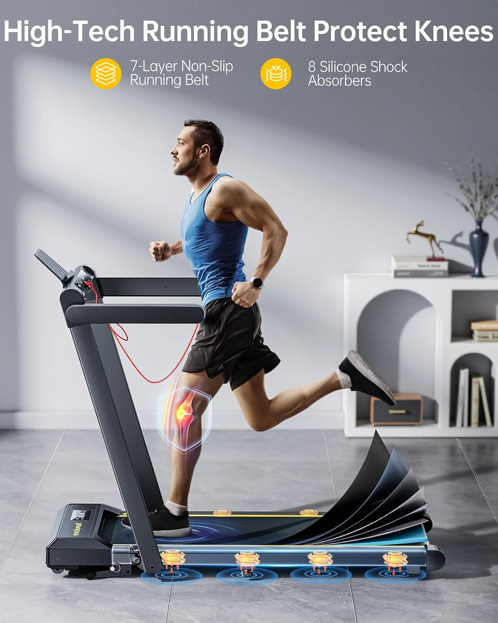 Folding Treadmill with 12% Incline, 6 in 1 Treadmills for Home/Office, Heart Rate, 16KM/H Portable Treadmill, 2.5HP Under Desk Walking Pad, Dual LED Screen, App, Bluetooth Speaker