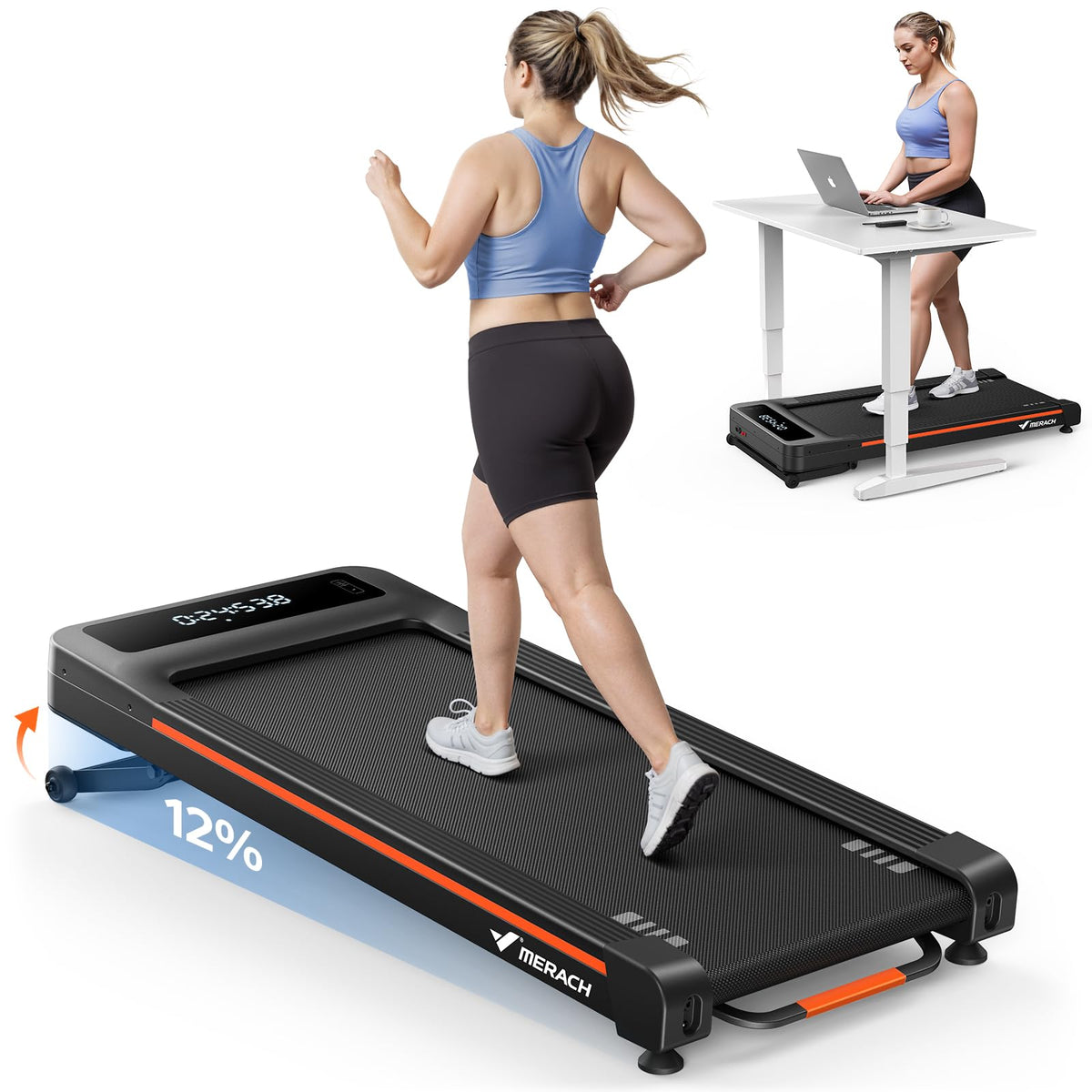 MERACH Heavy Duty Walking Pad Treadmill with 10%-12% Auto Incline