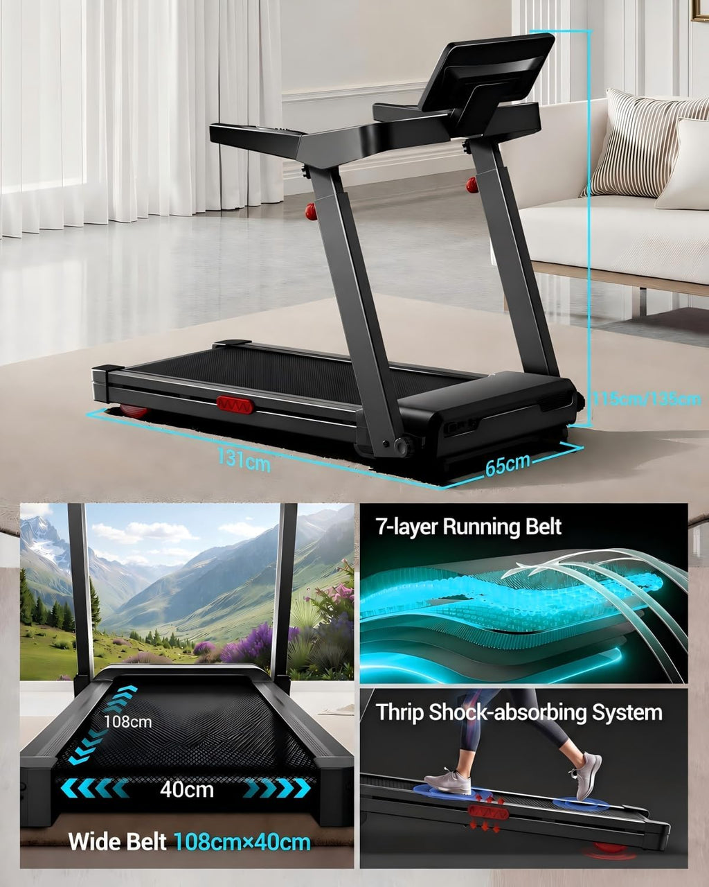 Foldable Walking Pad with 20% Incline, 3.5HP Motor Treadmill For Home