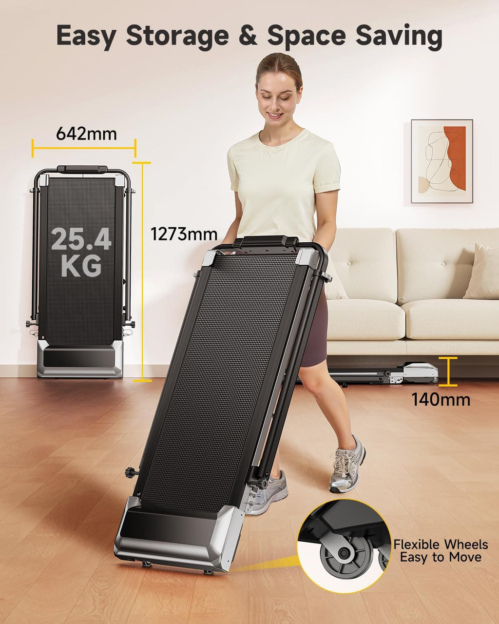 1%-6%-12% Incline Walking Pad, Folding Treadmill with 115 CM Retractable Handrail, 95°-105° Adjustable Tilt Angle, 6 in 1 Compact Treadmills for Home/Office, Under Desk Treadmills with App, Remote