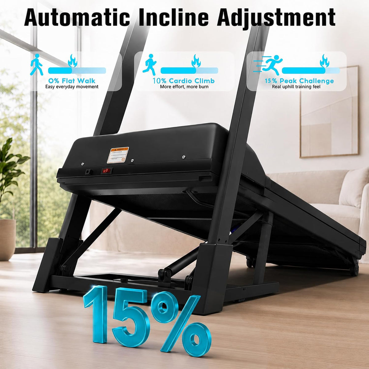 GEOTECH Foldable Treadmill for Home with 15% Auto Incline, 5.0HP Brushless Motor, 14KM/H Running Machine Walking Machine with Handle, Heavy Duty Treadmill for Heavy People 180KG, Large Running Belt