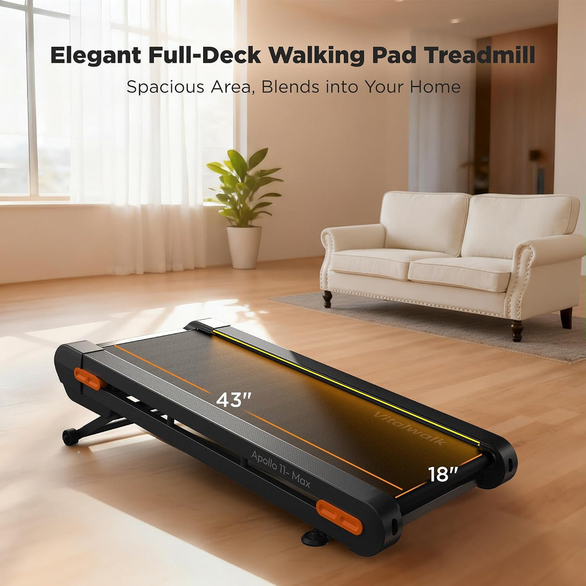 Vitalwalk Walking Pad treadmill with Wide Belt and Auto Incline, Heavy-Duty Under Desk Treadmill for Home and Office, Quiet Operation, Vertical Storage for Small Spaces