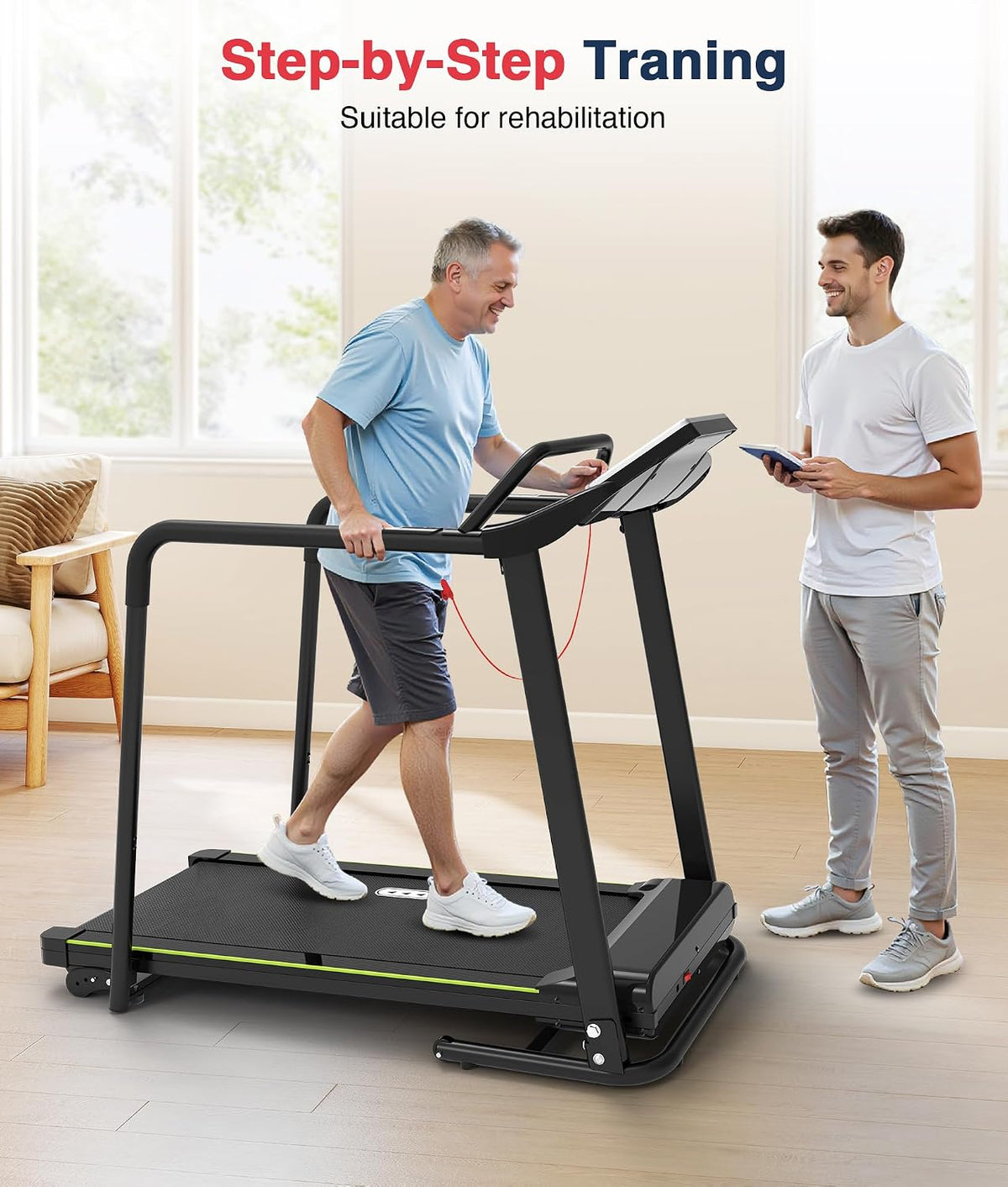 Redliro Walking Treadmill for Seniors with Long Handrails for Home