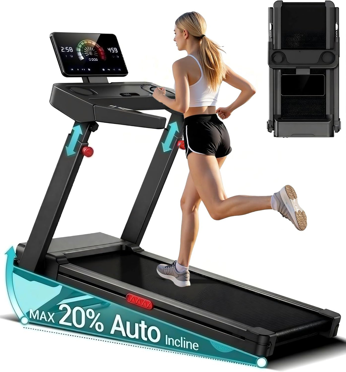 Foldable Walking Pad with 20% Incline, 3.5HP Motor Treadmill For Home