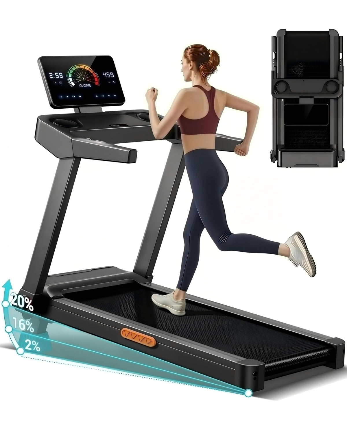 Foldable Walking Pad with 20% Incline, 3.5HP Motor Treadmill For Home