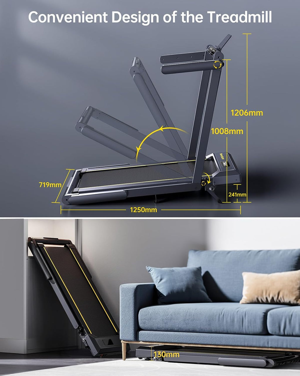 Folding Treadmill with 12% Incline, 6 in 1 Treadmills for Home/Office, Heart Rate, 16KM/H Portable Treadmill, 2.5HP Under Desk Walking Pad, Dual LED Screen, App, Bluetooth Speaker