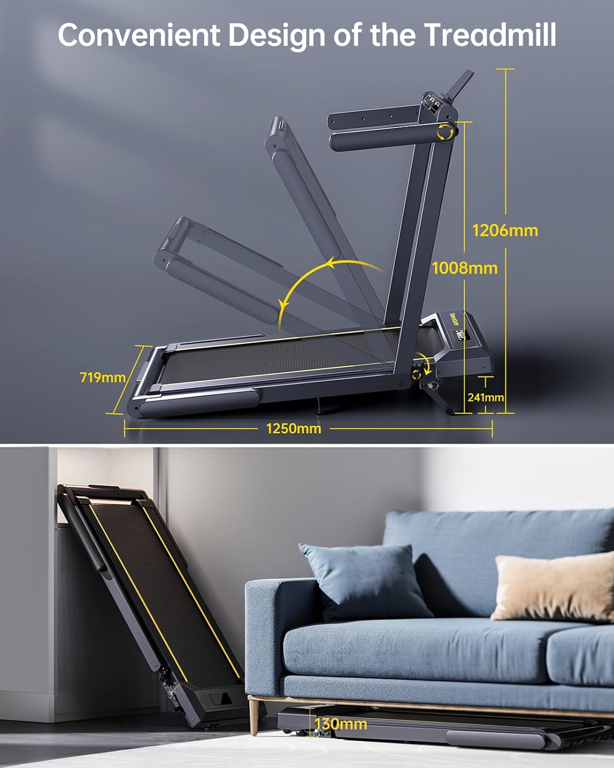 Folding Treadmill with 12% Incline, 6 in 1 Treadmills for Home/Office, Heart Rate, 16KM/H Portable Treadmill, 2.5HP Under Desk Walking Pad, Dual LED Screen, App, Bluetooth Speaker