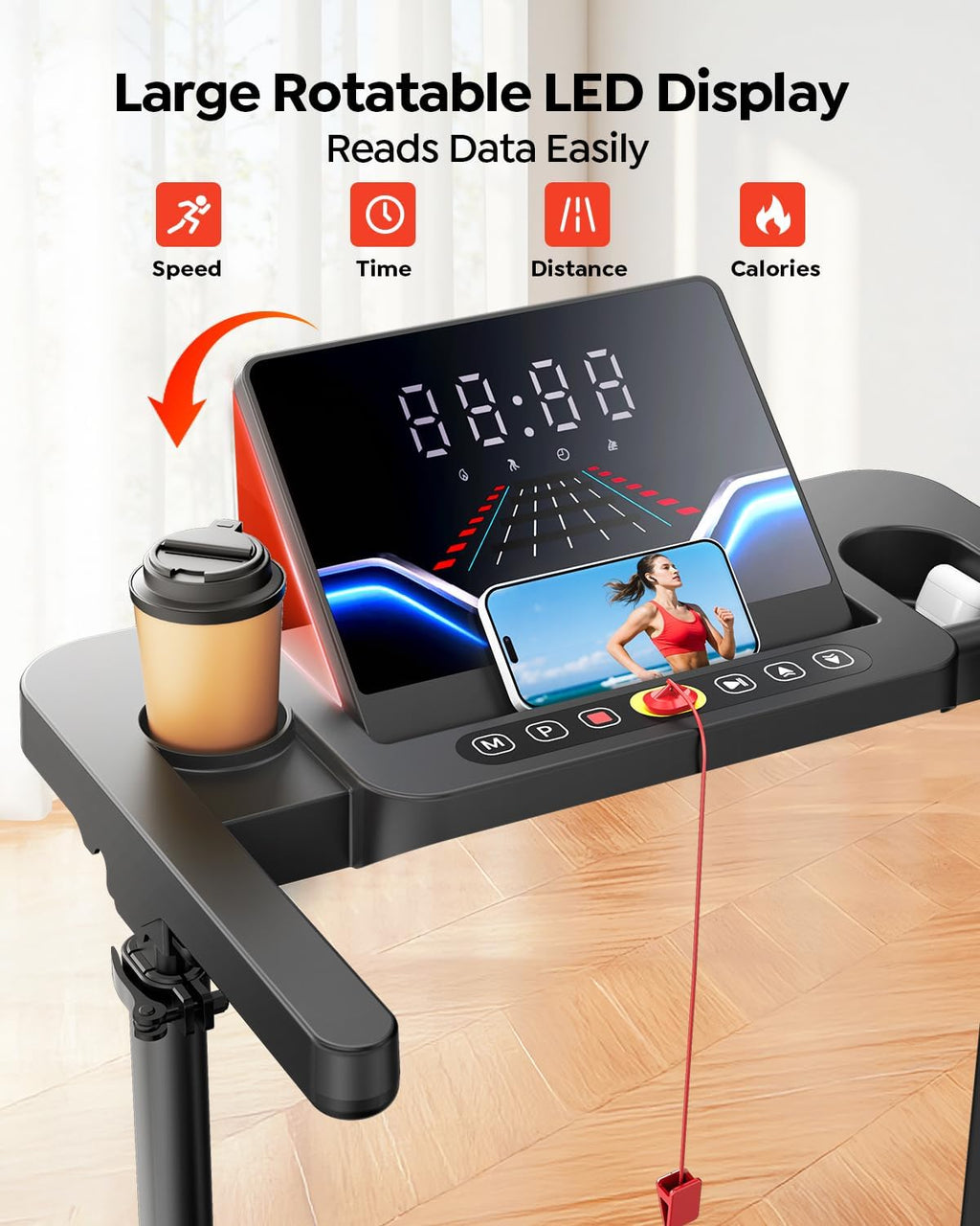 Toputure 6 in 1 Folding Treadmill with Retractable Handrail, 1%-5%-10% Incline Walking Pad Treadmills for Home, 1-12KM/H Foldable Treadmill with Table, Cup Holder, App, Magnetic Remote & LED Display