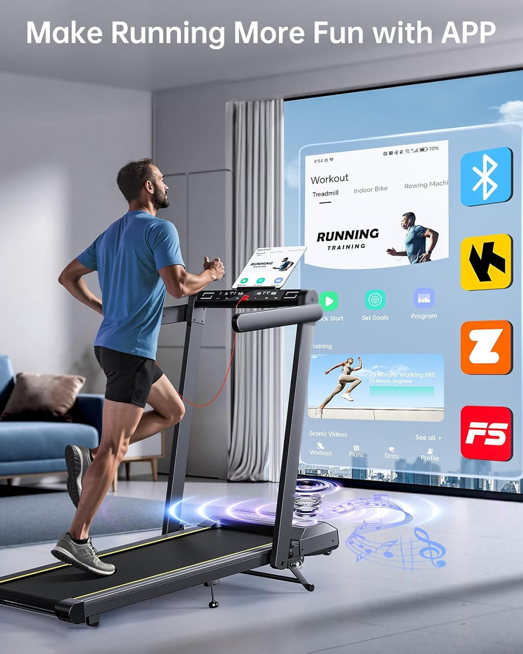 Folding Treadmill with 12% Incline, 6 in 1 Treadmills for Home/Office, Heart Rate, 16KM/H Portable Treadmill, 2.5HP Under Desk Walking Pad, Dual LED Screen, App, Bluetooth Speaker
