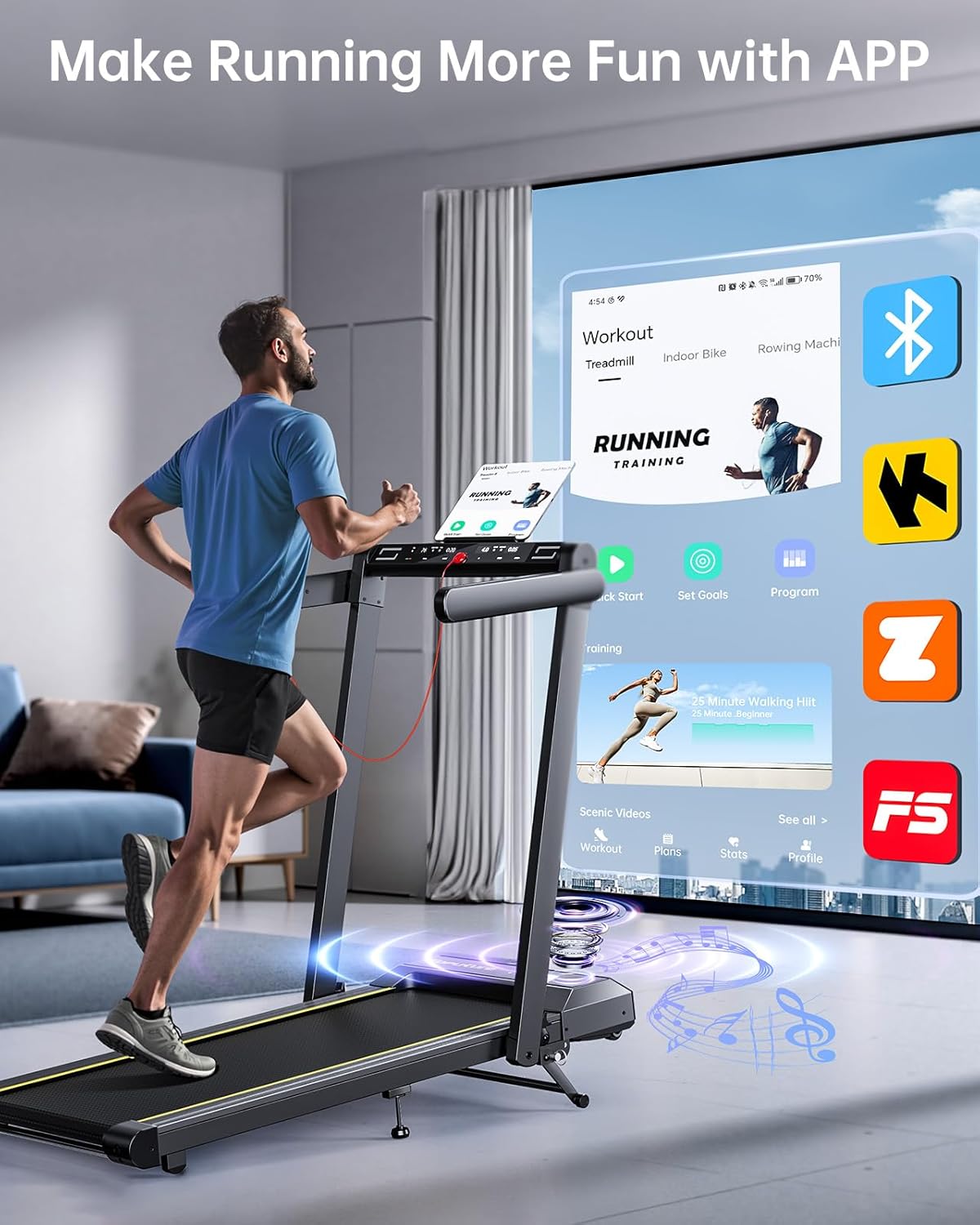 Folding Treadmill with 12% Incline, 6 in 1 Treadmills for Home/Office, Heart Rate, 16KM/H Portable Treadmill, 2.5HP Under Desk Walking Pad, Dual LED Screen, App, Bluetooth Speaker