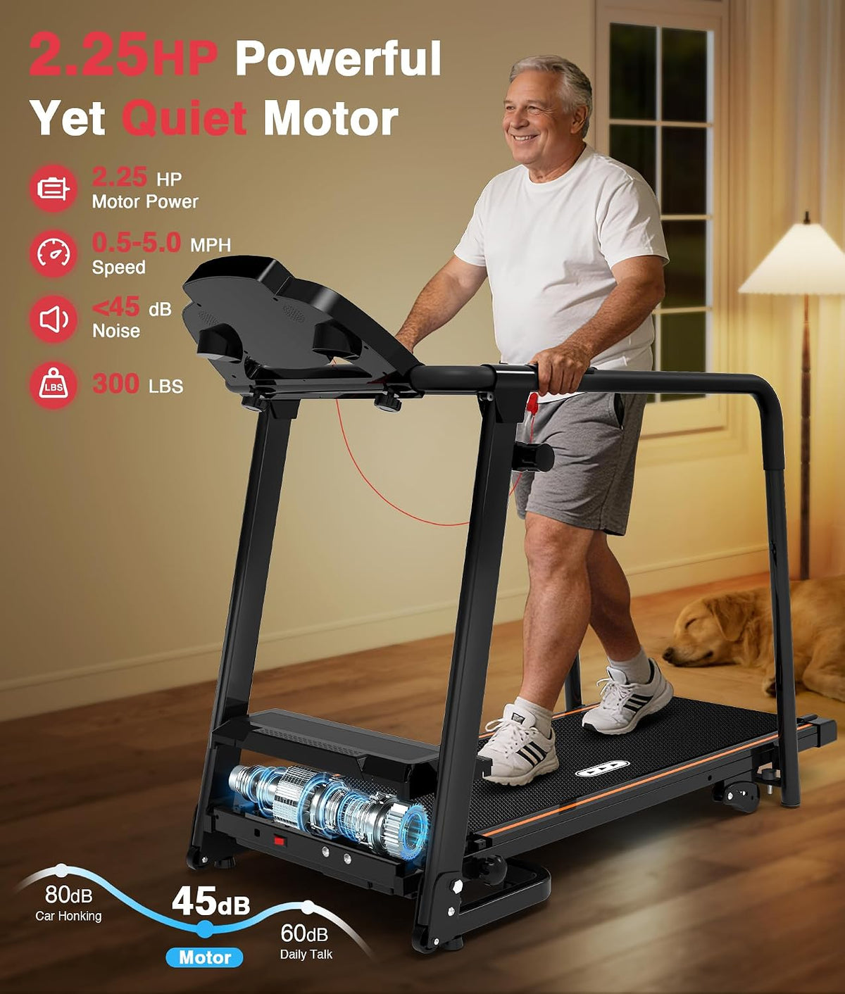 Redliro Treadmill for Seniors with Long Handrail-Walking Treadmill for Home