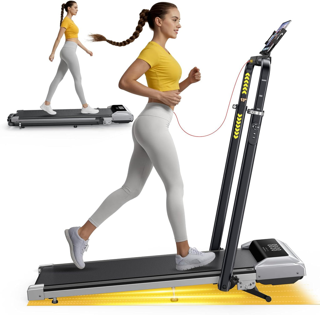 Folding Treadmill with 1%-6%-12% Incline, Treadmills for Home with 115 CM Retractable Handrail, 95°-105° Adjustable Tilt Angle, 12 KM/H Under Desk Walking Pad Treadmills, App, Remote & LED Display