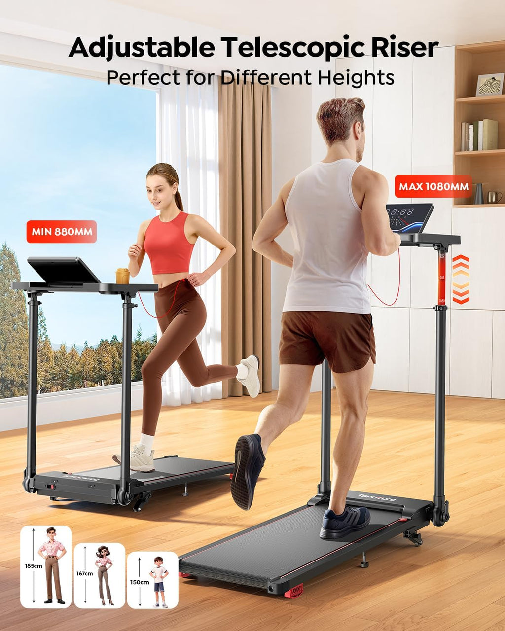 Toputure 6 in 1 Folding Treadmill with Retractable Handrail, 1%-5%-10% Incline Walking Pad Treadmills for Home, 1-12KM/H Foldable Treadmill with Table, Cup Holder, App, Magnetic Remote & LED Display