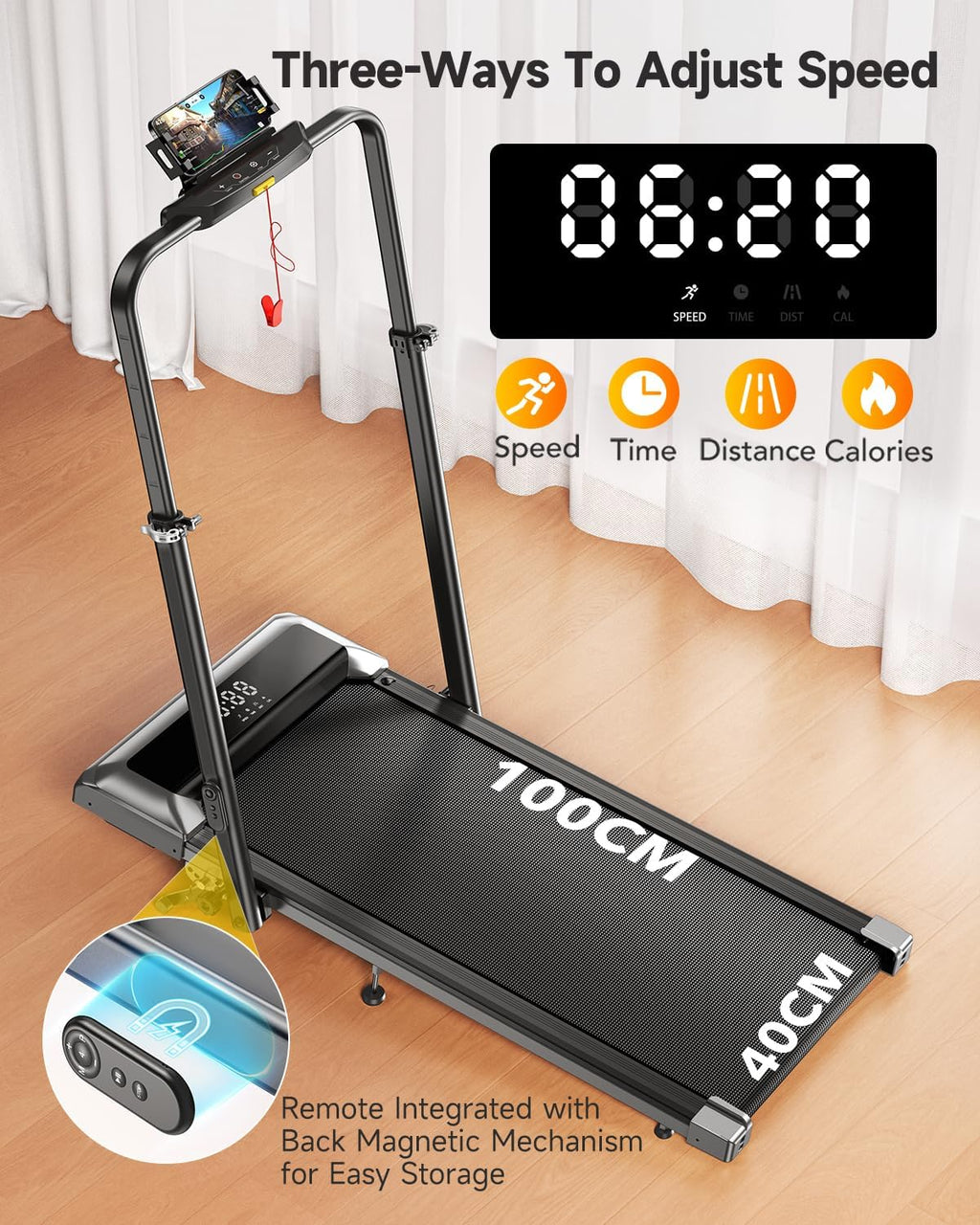 Folding Treadmill with 1%-6%-12% Incline, Treadmills for Home with 115 CM Retractable Handrail, 95°-105° Adjustable Tilt Angle, 12 KM/H Under Desk Walking Pad Treadmills, App, Remote & LED Display