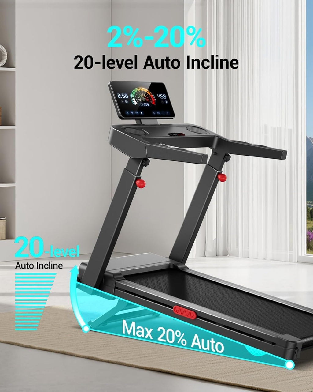 Foldable Walking Pad with 20% Incline, 3.5HP Motor Treadmill For Home