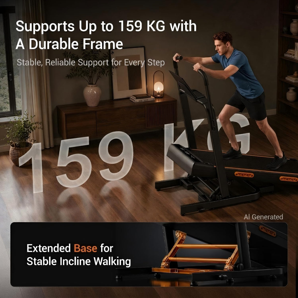 40% Manual Incline Walking Pad, 1-10KM/H Treadmills for Home, Max.159KG