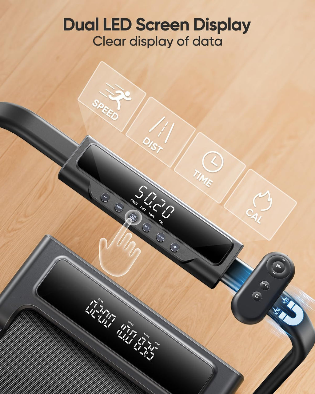 Folding Treadmills for Home with 9% Incline, 12 KM/H Portable Under Desk Treadmill, Foldable Treadmills with handle bar, App, Remote Control, Dual LED Display, Space-Saving Design for Home and Office
