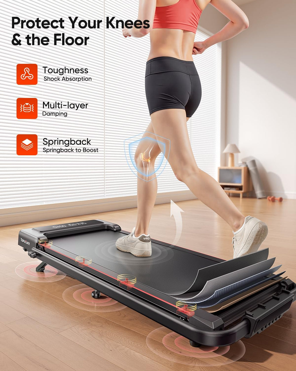 Folding Treadmills for Home with 9% Incline, 12 KM/H Portable Under Desk Treadmill, Foldable Treadmills with handle bar, App, Remote Control, Dual LED Display, Space-Saving Design for Home and Office