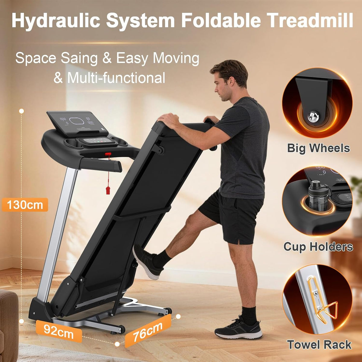 KITOPA Foldable Treadmill for Home 20km/H 18% Auto Incline 180KG Heavy Duty