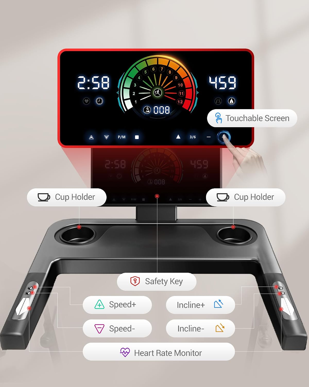 Foldable Treadmills for Home with 20% Incline, 14KM/H Treadmill with Handle