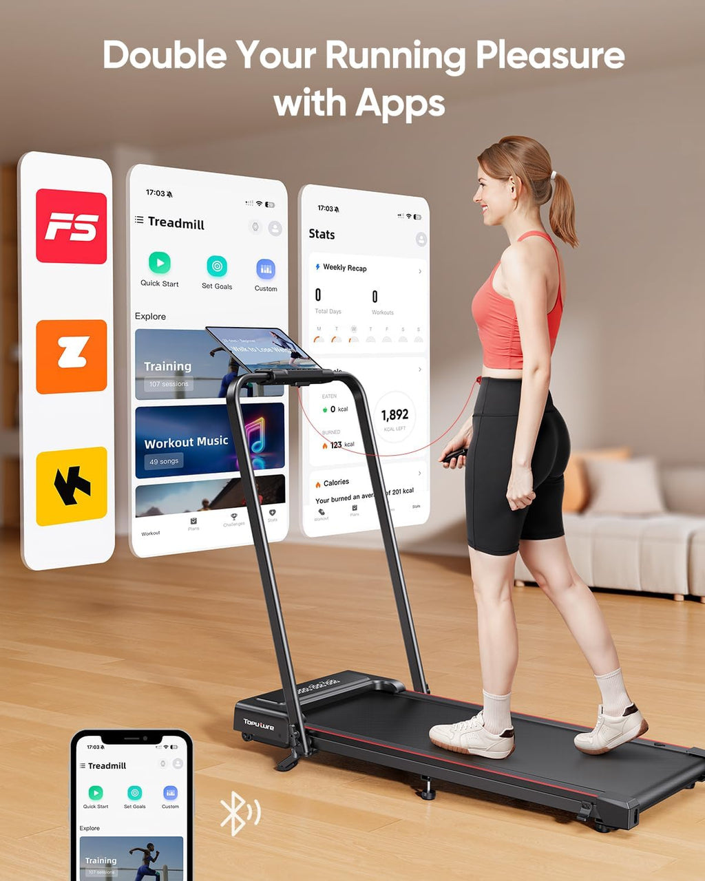 Folding Treadmills for Home with 9% Incline, 12 KM/H Portable Under Desk Treadmill, Foldable Treadmills with handle bar, App, Remote Control, Dual LED Display, Space-Saving Design for Home and Office