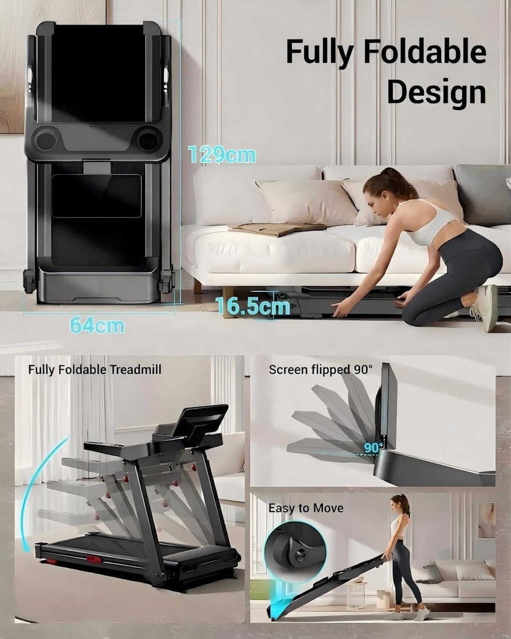 Foldable Walking Pad with 20% Incline, 3.5HP Motor Treadmill For Home
