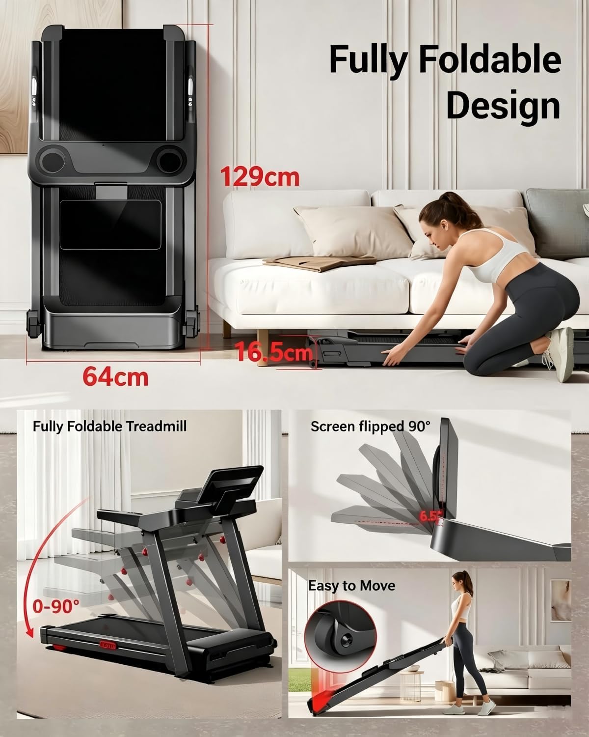 3.5 HP Treadmills for Home with Auto 20% Incline, 14KM/H Foldable Treadmill