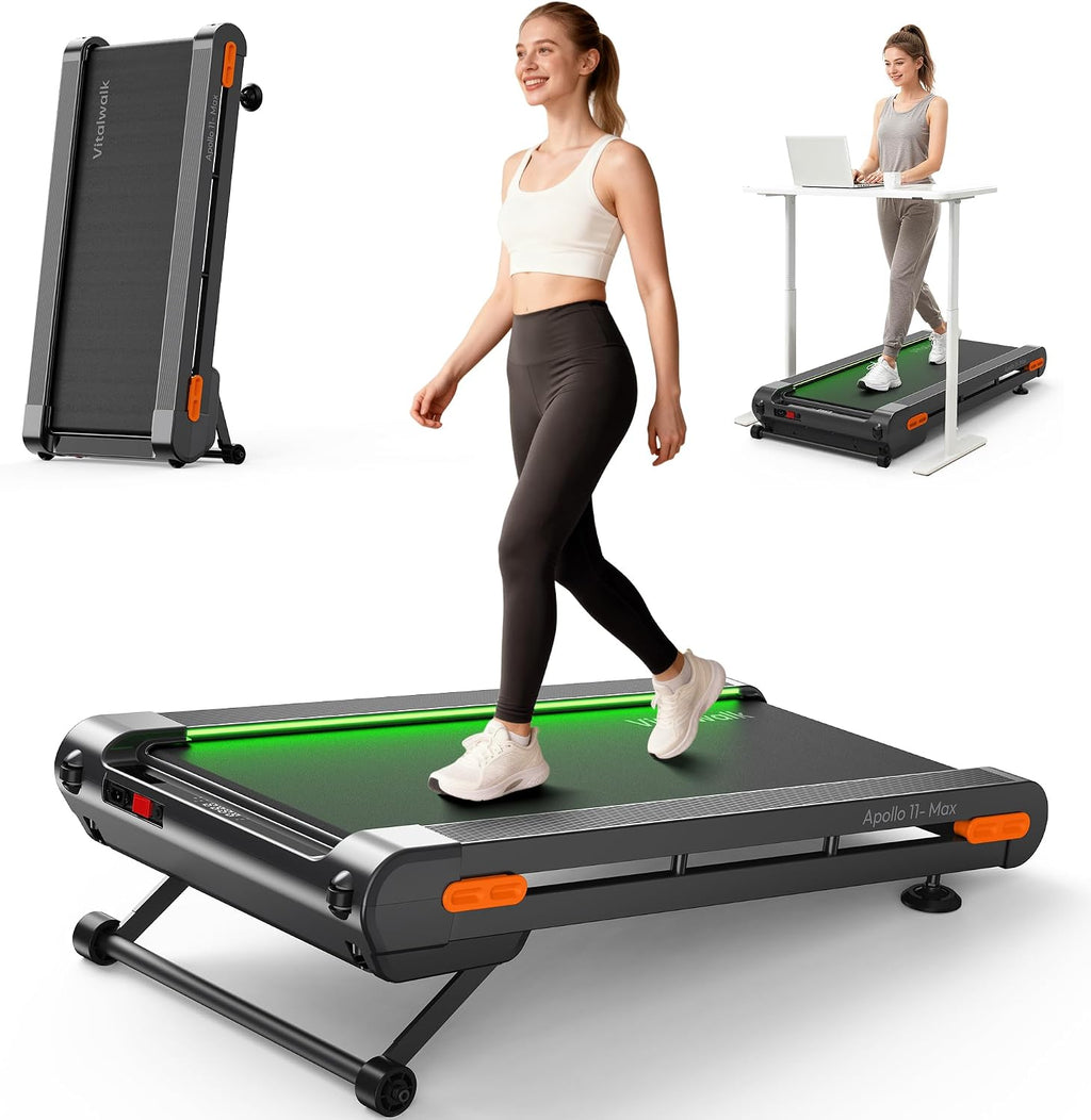 Vitalwalk Walking Pad treadmill with Wide Belt and Auto Incline, Heavy-Duty Under Desk Treadmill for Home and Office, Quiet Operation, Vertical Storage for Small Spaces