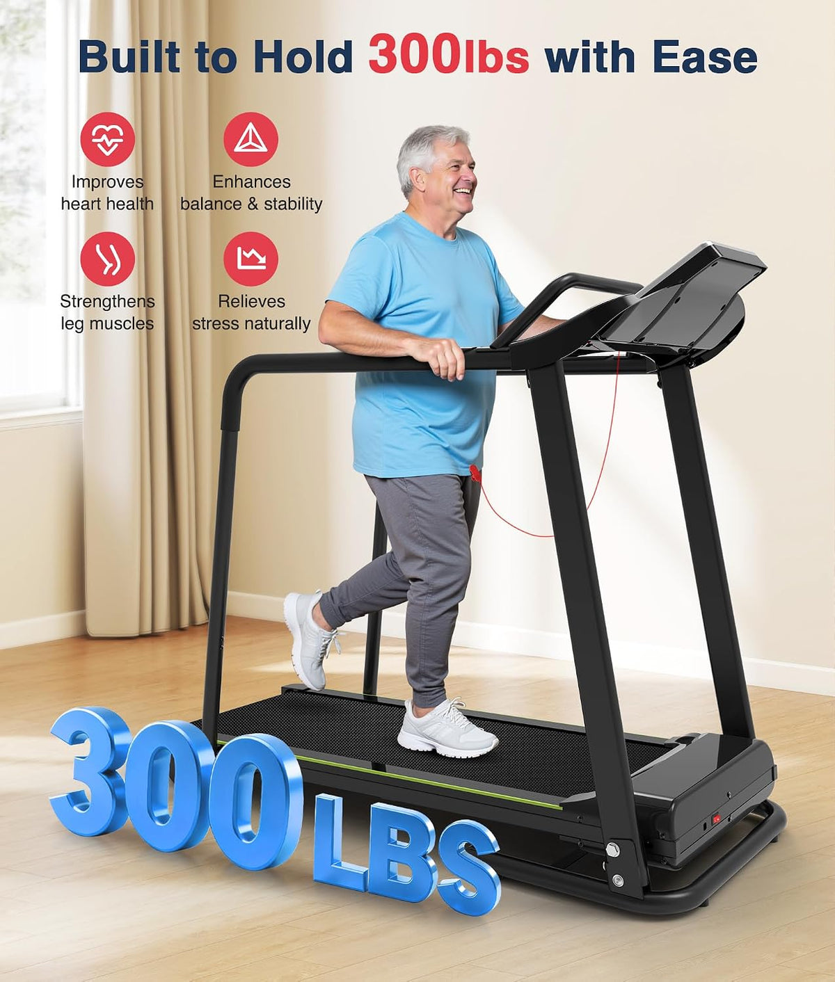 Redliro Walking Treadmill for Seniors with Long Handrails for Home