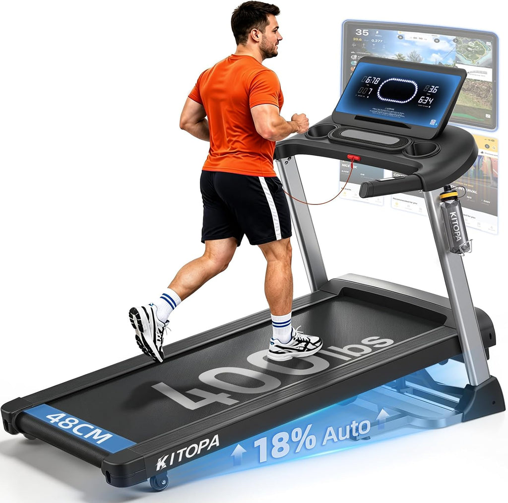 KITOPA Foldable Treadmill for Home 20km/H 18% Auto Incline 180KG Heavy Duty