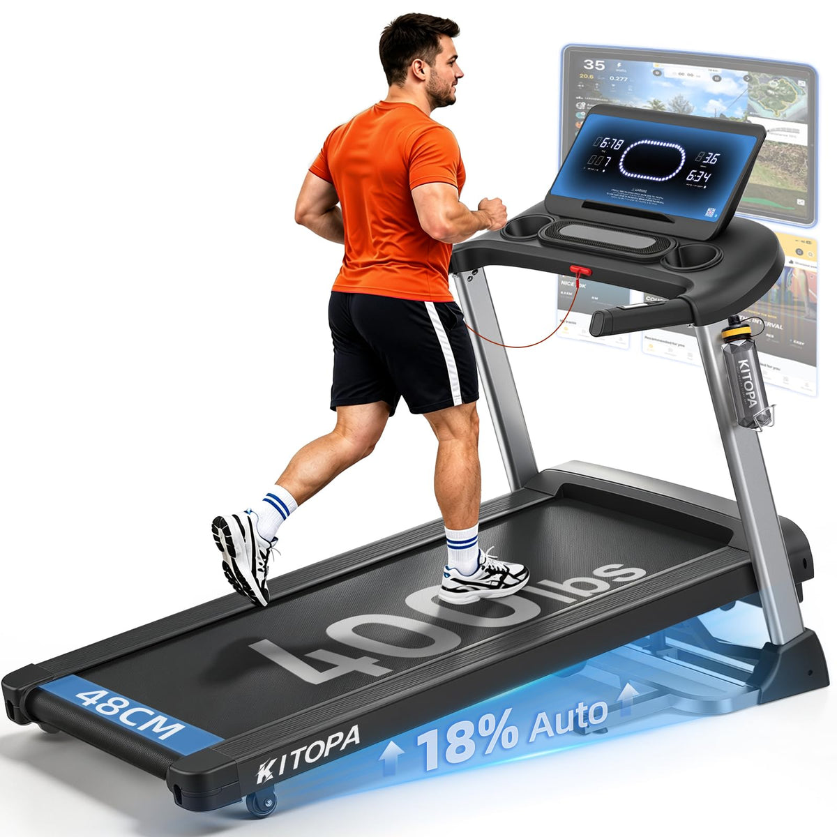 KITOPA Foldable Treadmill for Home 20km/H 18% Auto Incline 180KG Heavy Duty