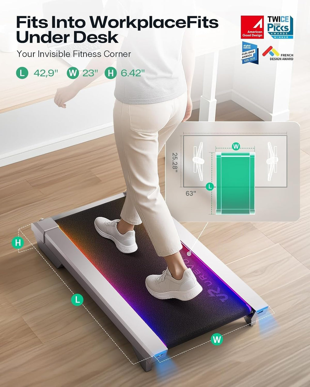 Urevo CyberPad Smart Treadmill, Under Desk Treadmill for Office