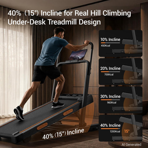 40% Manual Incline Walking Pad, 1-10KM/H Treadmills for Home, Max.159KG