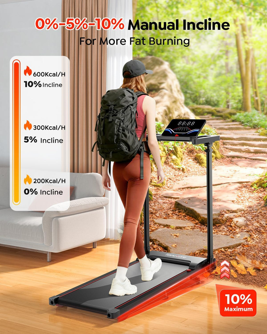Toputure 6 in 1 Folding Treadmill with Retractable Handrail, 1%-5%-10% Incline Walking Pad Treadmills for Home, 1-12KM/H Foldable Treadmill with Table, Cup Holder, App, Magnetic Remote & LED Display