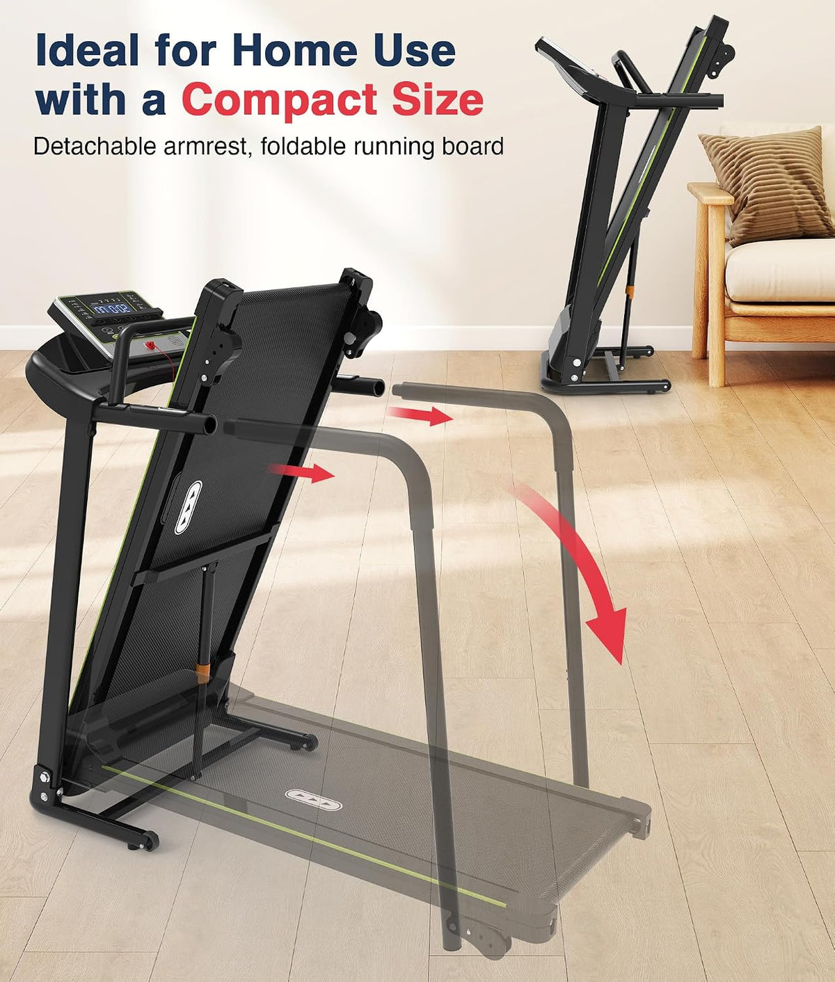 Redliro Walking Treadmill for Seniors with Long Handrails for Home