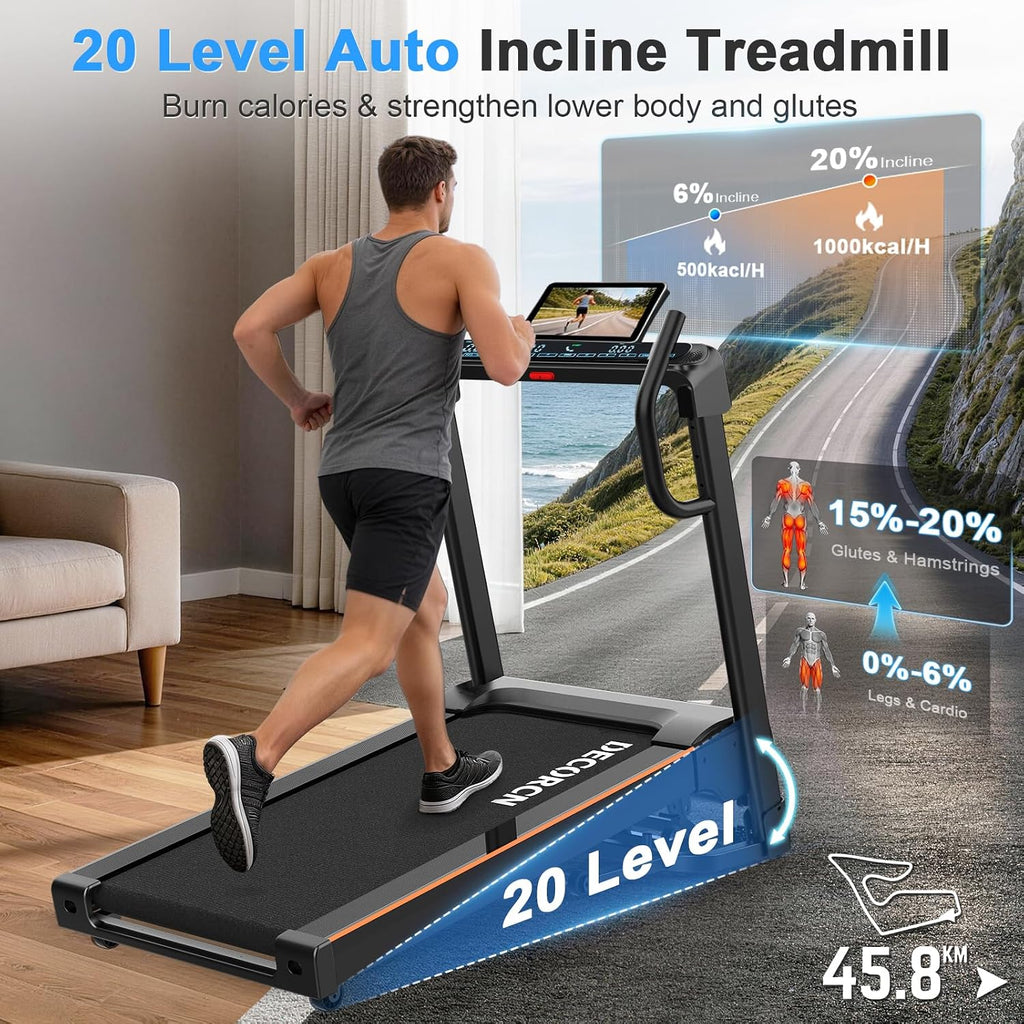 Treadmills for Home Foldable,4.5HP,20 Level Auto Incline,150KG Duty