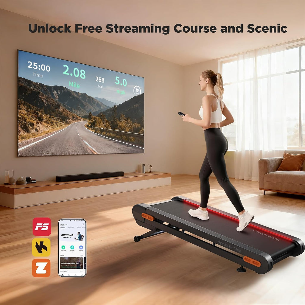 Vitalwalk Walking Pad treadmill with Wide Belt and Auto Incline, Heavy-Duty Under Desk Treadmill for Home and Office, Quiet Operation, Vertical Storage for Small Spaces