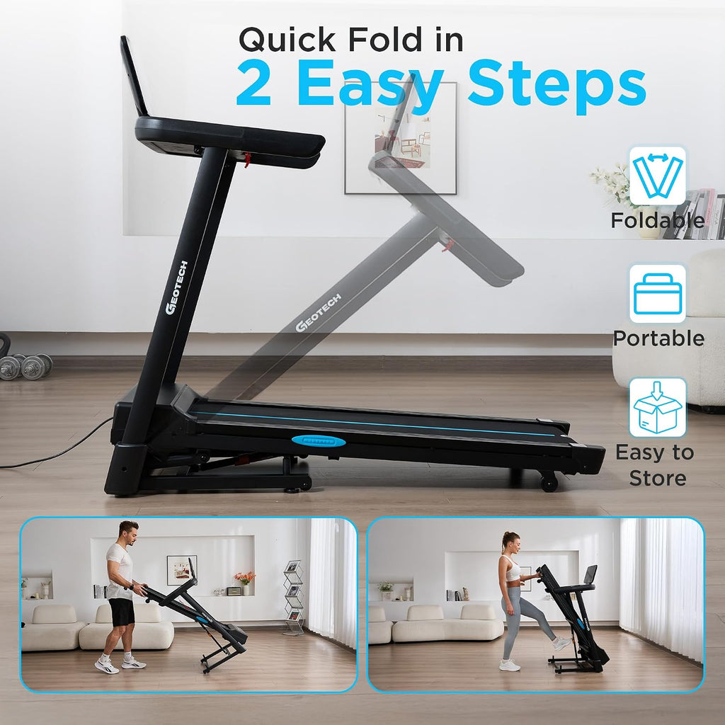 GEOTECH Foldable Treadmill for Home with 15% Auto Incline, 5.0HP Brushless Motor, 14KM/H Running Machine Walking Machine with Handle, Heavy Duty Treadmill for Heavy People 180KG, Large Running Belt