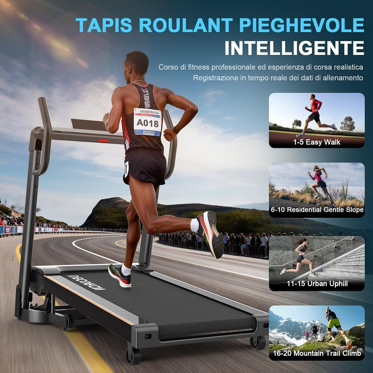 Foldable Treadmill,4.5HP,20 Level Auto Incline,16km/h,150KG limited