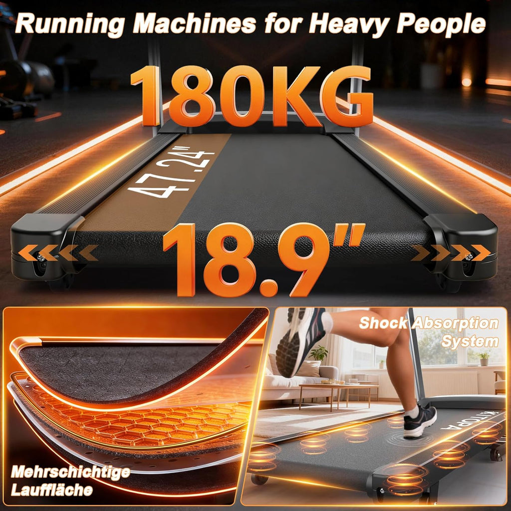 KITOPA Foldable Treadmill for Home 20km/H 18% Auto Incline 180KG Heavy Duty