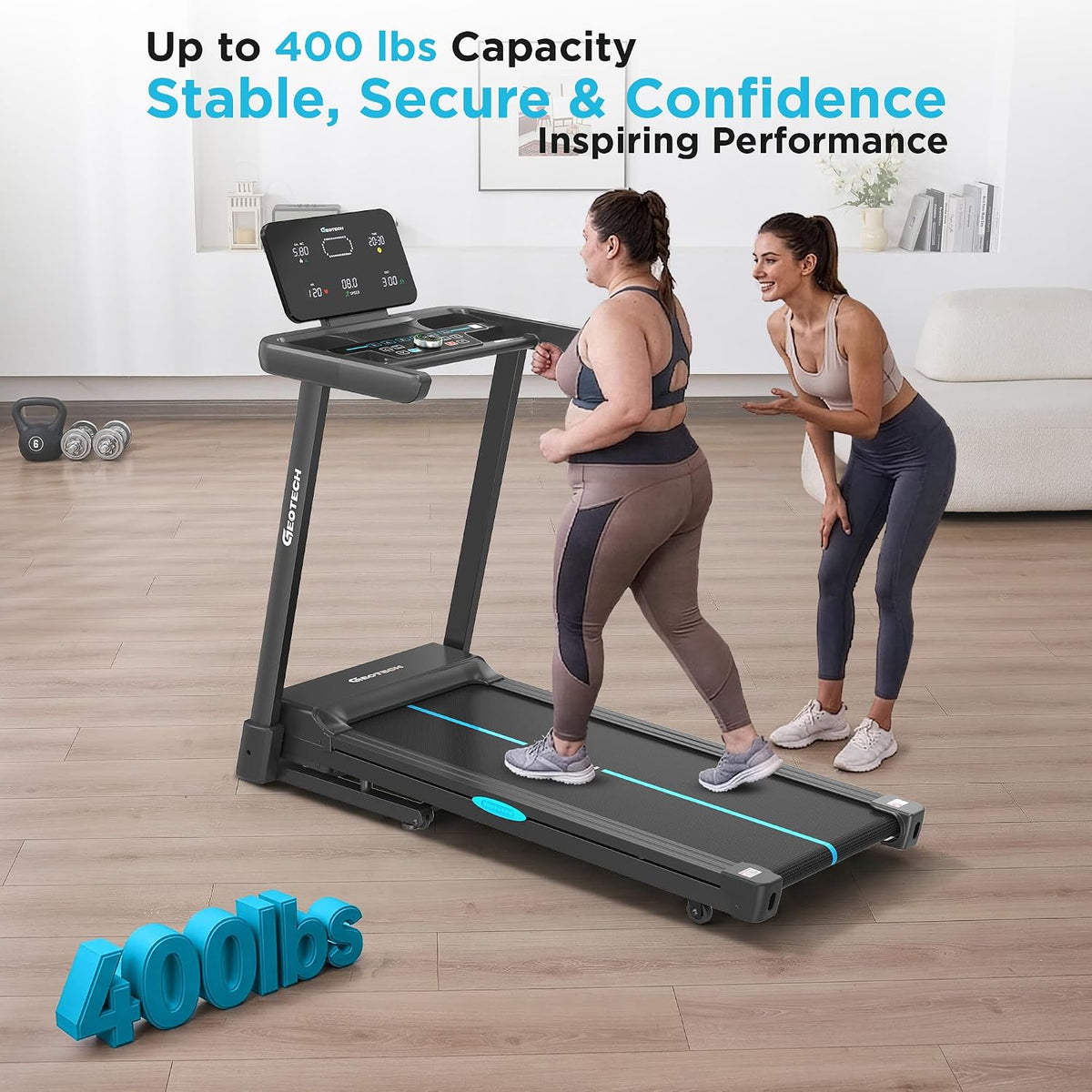 GEOTECH Foldable Treadmill for Home with 15% Auto Incline, 5.0HP Brushless Motor, 14KM/H Running Machine Walking Machine with Handle, Heavy Duty Treadmill for Heavy People 180KG, Large Running Belt
