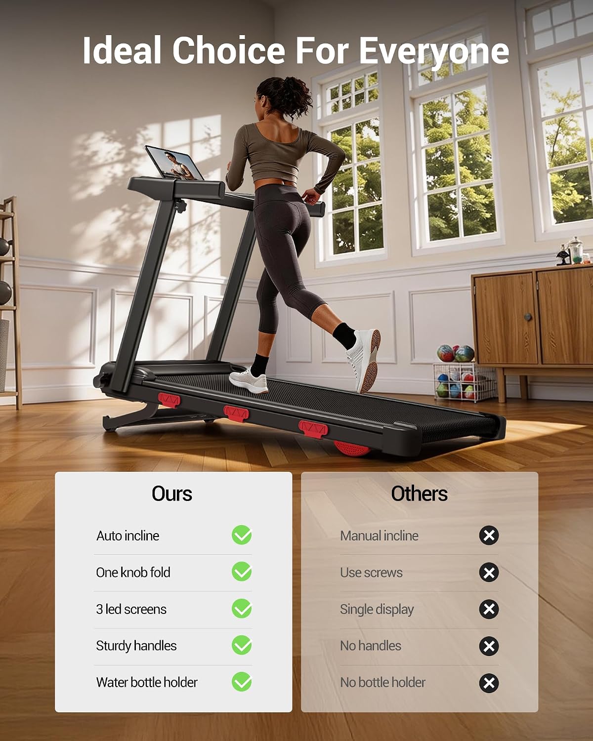 Foldable Walking Pad with 15% Auto Incline, 12KM/H Treadmill Max. 180KG